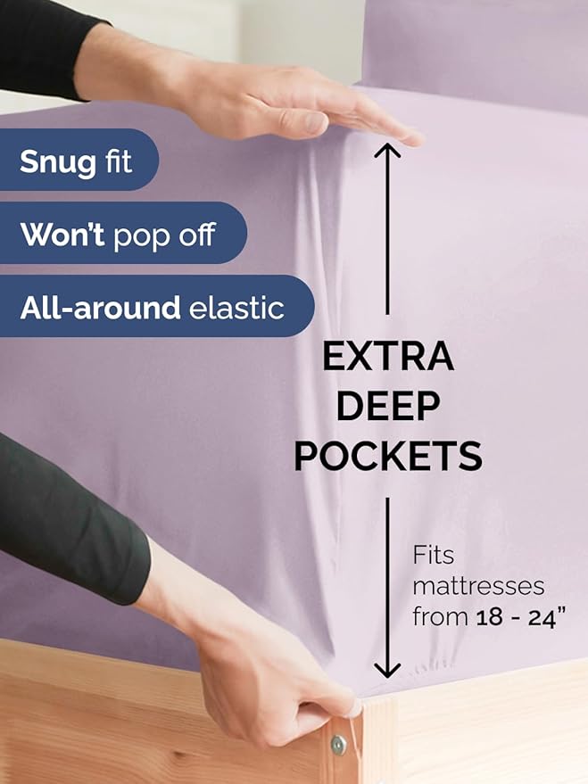 Extra Deep King Sheet Set - 6 Piece Breathable and Cooling Sheets - Hotel Luxury Bed Sheets Set - Easy Fit - Soft, Wrinkle Free and Comfy Sheets Set - Light Lavender Sheet Set with Extra Deep Pockets
