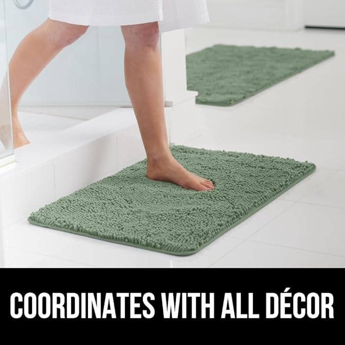 GORILLA GRIP Bathroom Rug Sets, Soft Chenille 2 Piece Area Rugs Set, Toilet Base Mat and 30x20 Carpet, Absorbent Microfiber Washable Mats Dry Quickly, Home Décor and Bath Room Accessories Sage Green
