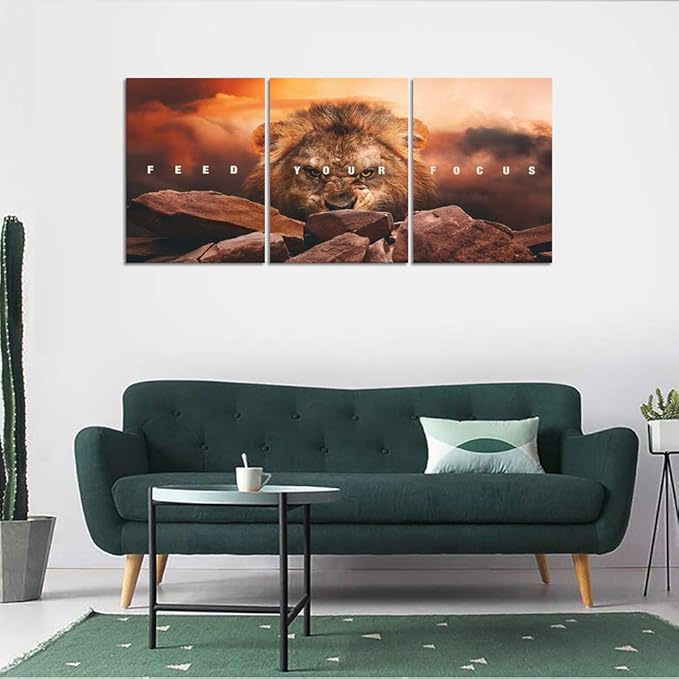 Motivational Wall Art Inspirational Canvas Wall Art Lion Posters Prints Office Wall Decor 3 Pieces Entrepreneur Quotes Picture Paintings Artwork Bedroom Home Decor Decoration (36”Wx16”H)
