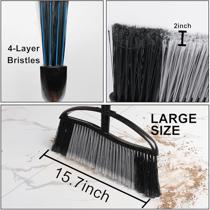 2-Pack Outdoor Heavy Duty Broom Set, 15.7" Wide Angle All-Terrain Sweepers with Long Adjustable Handle & Stiff Bristles for Patio, Garage, Yard, Garden (Black&Red)