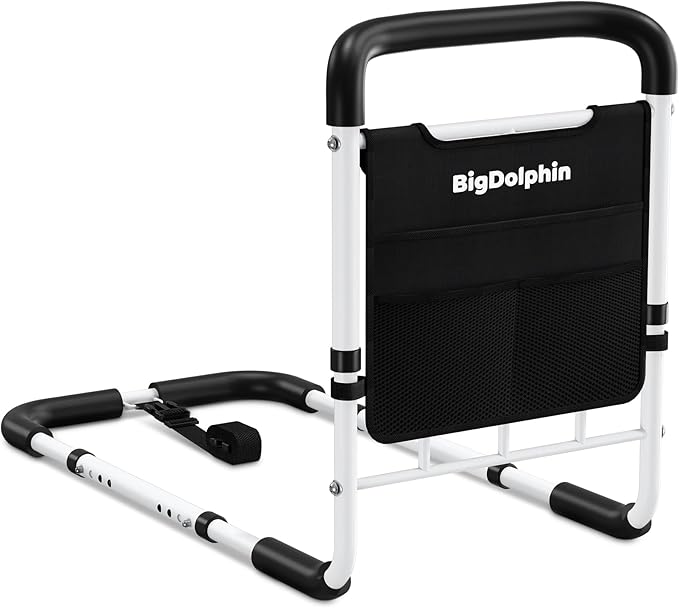 Bed Rails for Elderly Adults Safety - ASTM Approved Adjustable Bed Cane with Non-Slip Ergonomic Handle & Storage Pocket, Bed Railings for Seniors Support 400 LBS, Tool-Free