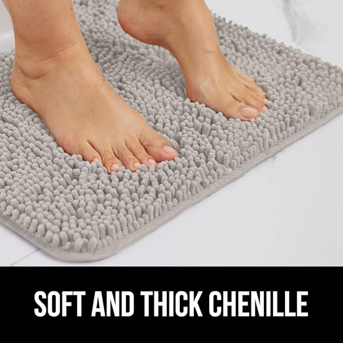 GORILLA GRIP Bathroom Rug Sets, Soft Chenille 2 Piece Area Rugs Set, Toilet Base Mat and 30x20 Carpet, Absorbent Microfiber Washable Mats Dry Quickly, Home Décor and Bath Room Accessories, Light Gray