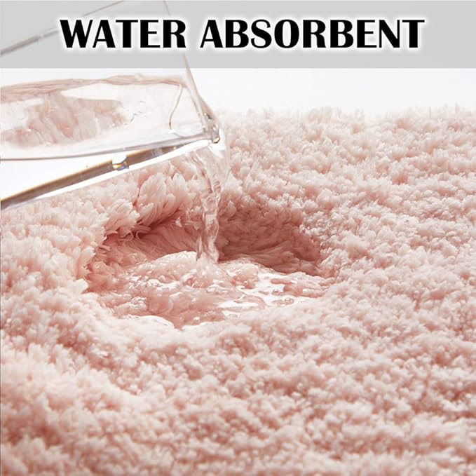 Suchtale Bathroom Contour Rug Non Slip Bath Mat Water Absorbent Soft Microfiber Shaggy Bathroom Mat Machine Washable Bath Rug for Bathroom Thick Plush U Shape Toilet Rug (20 x 24, Blush)
