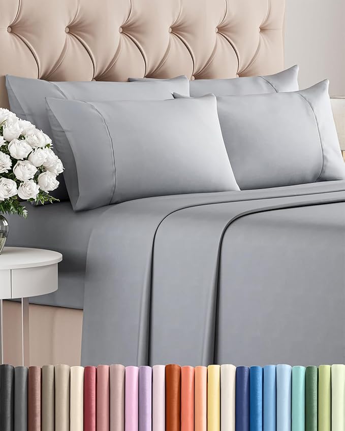 Cal King 6 Piece Sheet Set - Cooling and Breathable Bed Sheets - Hotel Luxury Bed Sheets for Women, Men, Kids and Teens - Deep Pockets - Easy Fit - Soft and Wrinkle Free - Cal King Steel Blue Sheets