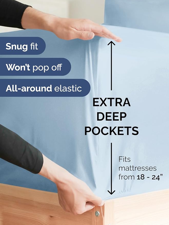 Extra Deep Full Sheet Set - 6 Piece Breathable & Cooling Sheets - Hotel Luxury Bed Sheets Set - Easy & Secure Fit - Soft, Wrinkle Free & Comfy Sheets Set - Sky Blue Sheet Set with Extra Deep Pockets