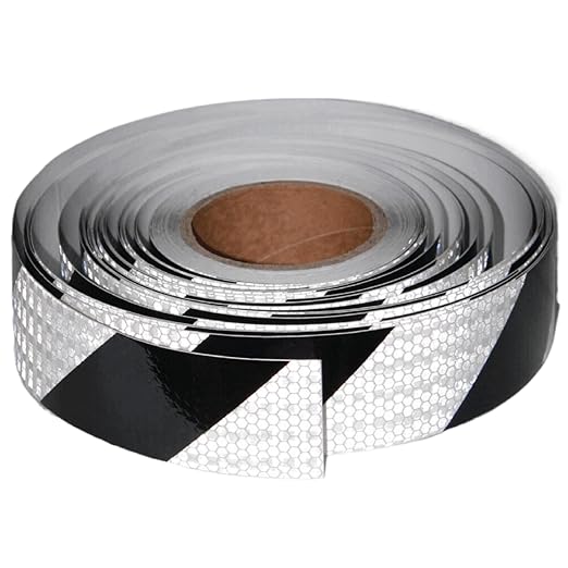 Black White Reflective Tape 2 inch X 166 feet, Outdoor Waterproof Hazard Conspicuity Warning Industrial Marking Tape