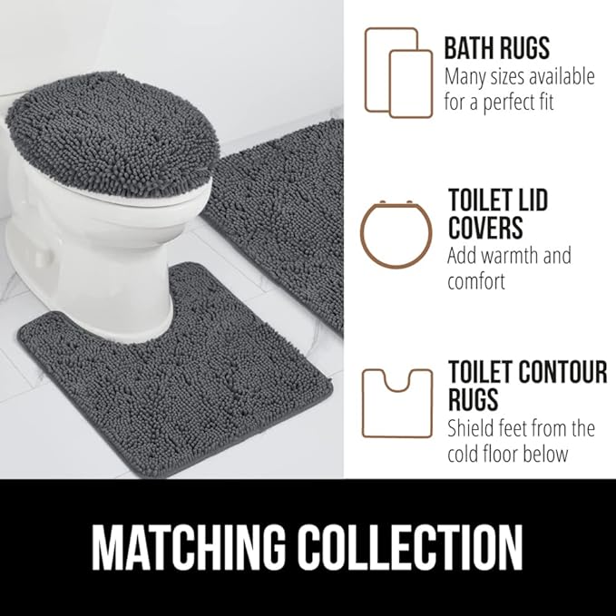 GORILLA GRIP Bath Rug Mat 36x24, Soft Absorbent Chenille, Quick Dry Microfiber Mats, Rubber Backing Washable Shower Floor Rugs, Bathmat Runner, US Designed Bathroom Home Decor Accessories Charcoal