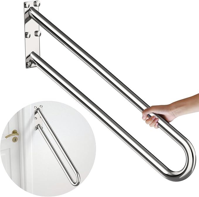28 Inch Stainless Steel Handrail for 1-5 Steps- 1.25" Tube, ZUEXT Chrome Finished U Shape Safety Grab Bar for Stairs, Wall Mount Handicap Hand Railing for Outdoor Garage Interior Exterior Stairway