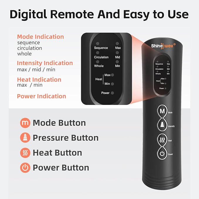 SHINE WELL Leg Compression Massager with Heat, Legs Massager for Circulation and Pain Relief, Heating Foot and Calf Massage Machine for Neuropathy Pain & Relief Edema, Gift for Mom Dad