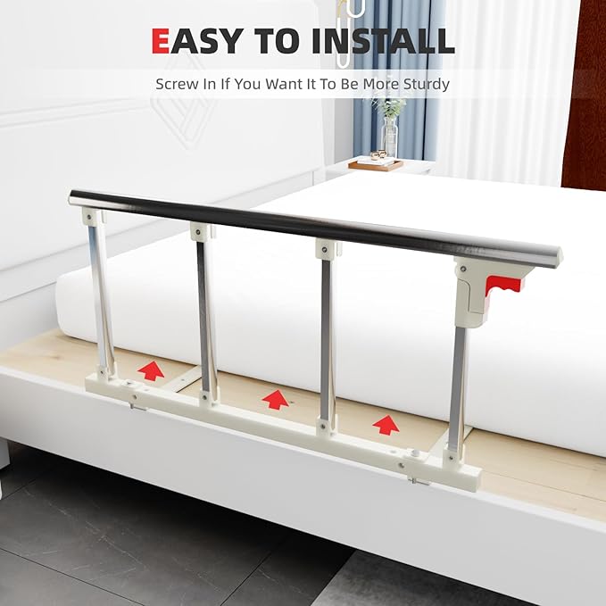 Bed Rails for Elderly Adults Safety, Folding Bedside Assist Rail Handle, Collapsible Bed Fence Preventing Falling for King, Queen, Full, Twin
