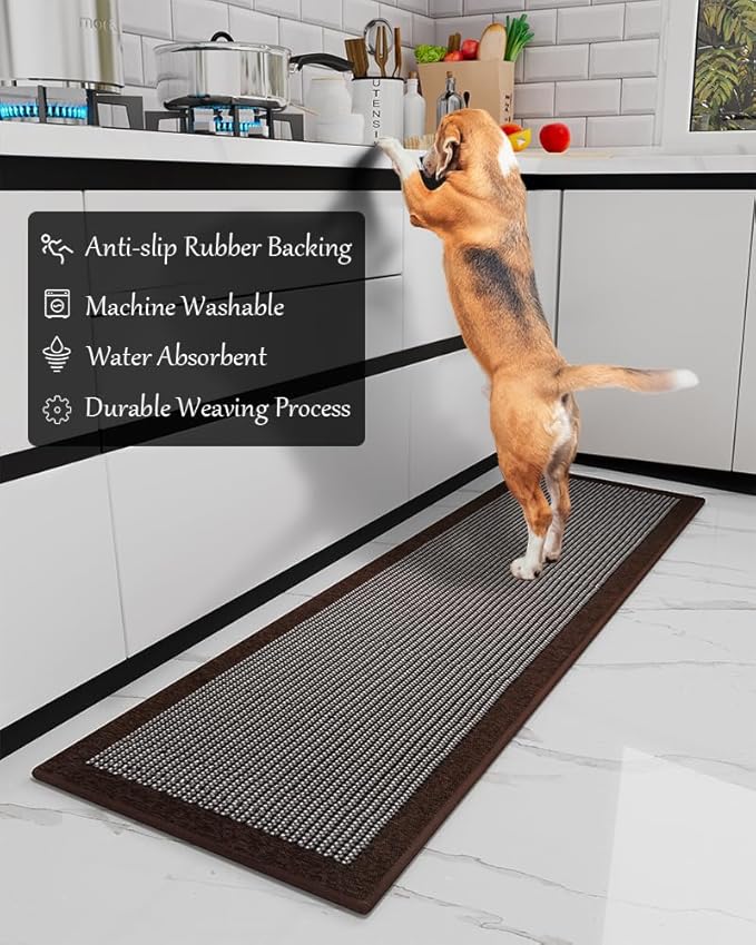 PADOOR Kitchen Mats for Floor, Kitchen Rugs Non Slip Washable, Rubber Backed Kitchen Runner Super Absorbent Kitchen Floor Mat Sink Rug, 20”x47” Dark Brown