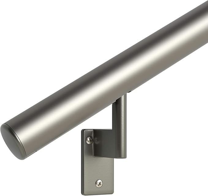 Promenaid 11ft Flush Handrail Kit - Champagne - Complete Indoor/Outdoor Handrail for Stairs - 1.6" Round Anodized Aluminum Railing with 4 Champagne Painted Pivoting Brackets & Flush Endcaps