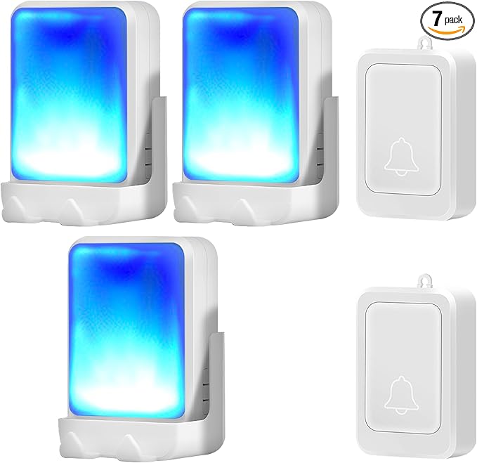 Loud Flash Doorbell with 7 Colors of Bright Light and 4 Volumes, Wireless Doorbells 600 feet,at Home/Office,Suitable for the Elderly, Hearing Impaired People, 2 Transmitters with 3 Receivers