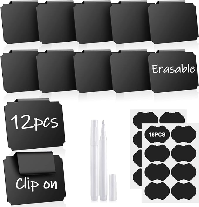 12PCS Basket Labels, Premium Bin Basket Labels Clip On, Pantry Basket Labels Tags for Storage Bins Fabric Cubes Wicker Organization