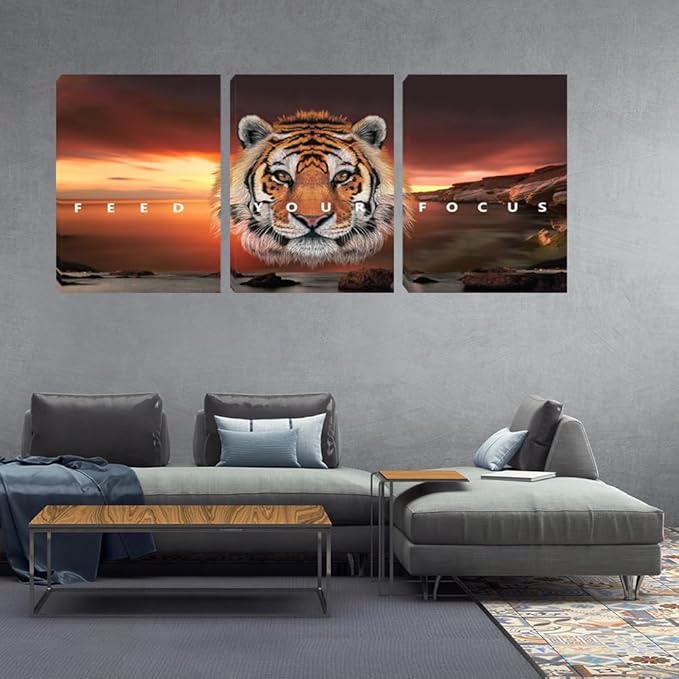 Motivational Wall Art, Inspirational Canvas Wall Art for Office, 3 Pieces Tiger Painting Posters Prints for Entrepreneur Living Room Bedroom Dorm(36''Wx 16''H)