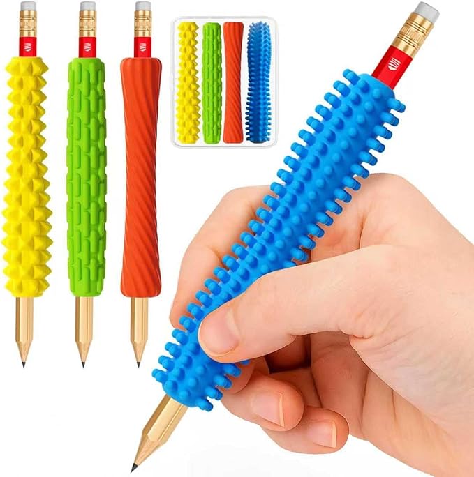 4-Pack Textured Silicone Pencil Grips-Autism Anxiety Relief for Kids & Adults,ADHD Tools & Sensory Focus,Quiet Classroom&Travel Fidget Tool for Focus,Keep Calm.