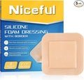 Silicone Foam Dressing 4"x4", Waterproof Silicone Bandages with Border Adhesive, High Absorbency Bed Sore Bandages Wound Care Dressing (2.5"X2.5" Pad), 5 Packs, FSA HSA Eligible