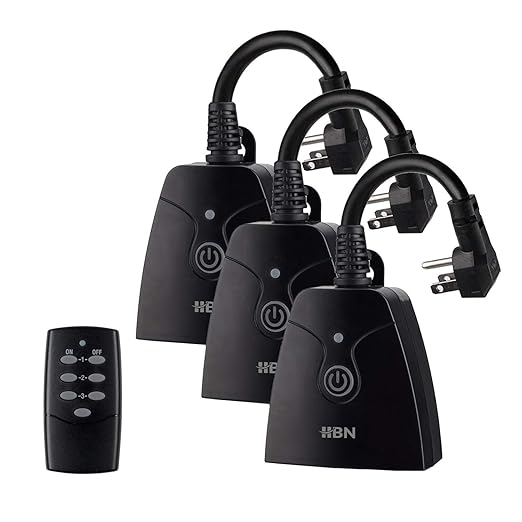HBN Outdoor Wireless Remote Control Outlet Plug,Weatherproof Heavy Duty Power Strip,Indoor Electrical Plugs for Light Switch,6-inch Cord,100ft Range, ETL Listed(15A,Dual 3-Prong Outlets,3Packs)
