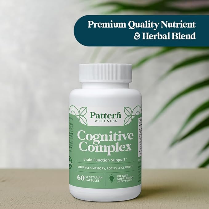 Pattern Wellness Cognitive Complex Supplement – Supports Brain Health & Mental Clarity – with Lion’s Mane, Bacopa & B Vitamins – 60 Vegetarian Capsules