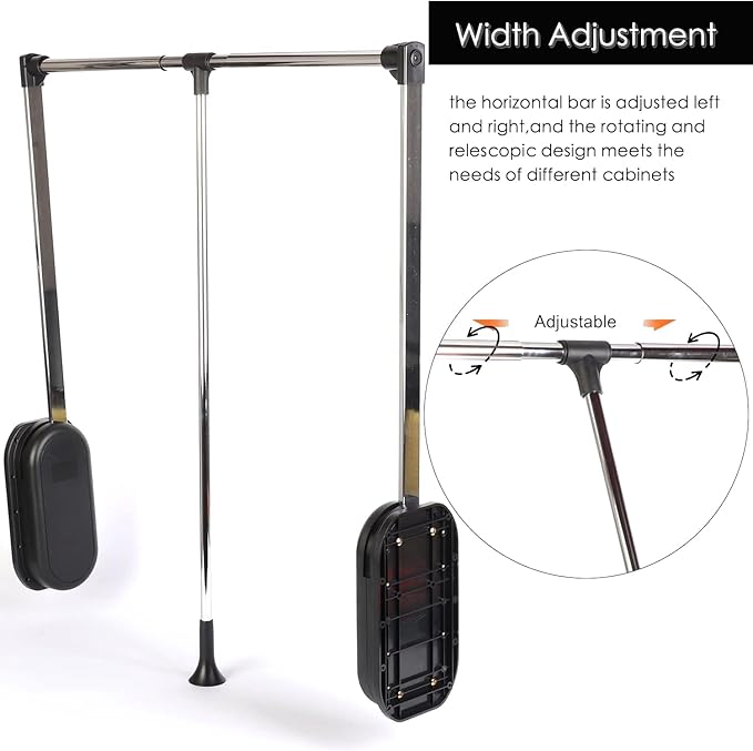 uyoyous Pull Down Closet Rod, 32.67-45.27'' Width Adjustable Wardrobe Rail for Hanging Clothes, Chrome Steel Expanding Closet Rods for Home