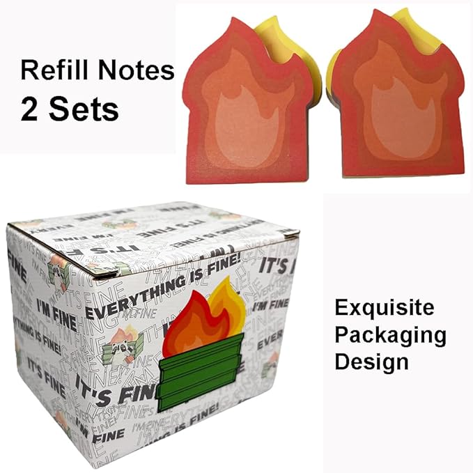 Garbage Can Fire Sticky Notes Office Supplies Notepads Desk Accessories Desk Dumpster Refill Notes 600 Sheets - 2 Sets, 4 Pads, Perfect Fit (Refill Notes)