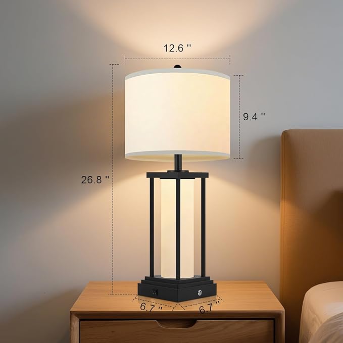Nightstand Lamps Set of 2, Touch Lamps, 3 Color Temperatures, Stepless Dimming, Bedside Lamps with USB C+A Ports, Living Room Table Lamps, Bedroom Lamps for Nightstand(Bulbs Included) - 2 Packs