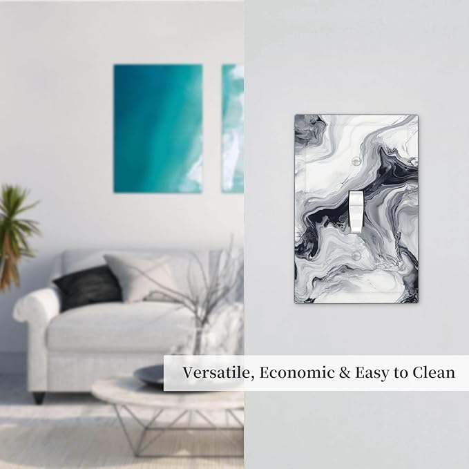 Abstract Marble Ink Texture Grey Marble Print Decorative Light Switch Cover 1 Gang Single Toggle Device Electrical Faceplate Switchplates Decorator Outlet Wall Plate for Bathroom Kitchen Decor