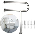 Toilet Support Rail 23.4X 28 Inch, Munzong Anti-Slip Chrome Handicap Grab Bar for Bathroom, Stainless Steel Knurled Safety handrails with Leg for Elderly Disabled Pregnant-1.25’Tube