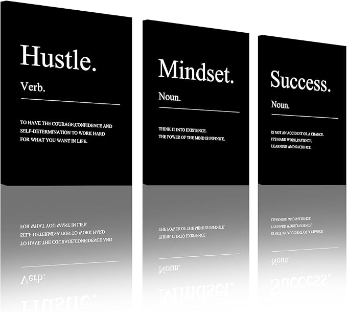 Unbruvo 3 Pieces Motivational Wall Decor-Inspirational Hustle Canvas Wall Art, Positive Affirmation Wall Decor for Living Room Bedroom Classroom Office(60" Wx28 H)