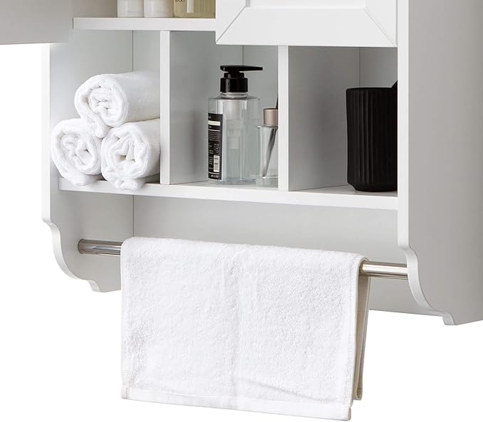 White Bathroom Wall Cabinet with Towel Bar,Wooden Medicine Cabinet Adjustable Shelves,23x32 Inch Kitchen Cabinet,Over Toilet Storage Cabinet for Bathroom,Kitchen,Laundry