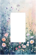 Decorative Outlet Covers Pink Floral Wildflower Green Plants 1 Gang Rocker Light Switch Cover Plate Single Gfci Light Switch Covers Wall Plate for Bathroom Decor