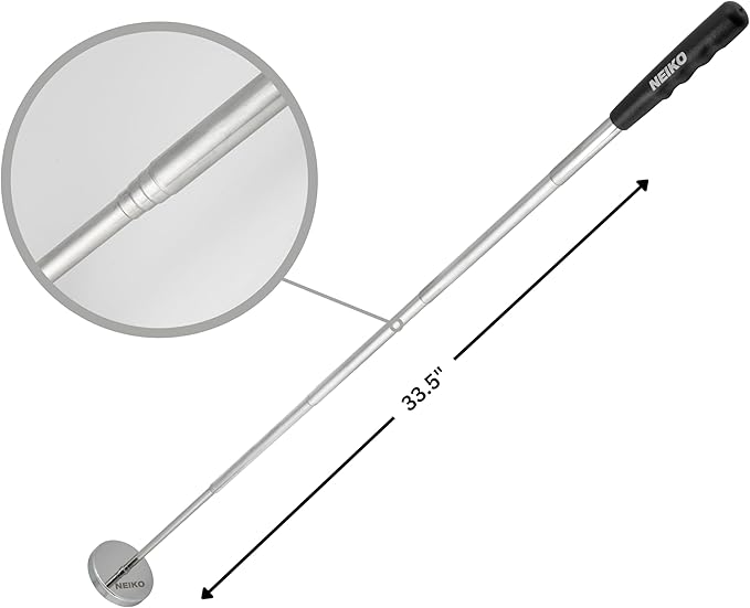 NEIKO 53426A 35LB Magnetic Pick Up Tool, Large Magnet with 3.3" Head, Extendable Magnetic Sweeper on a Stick up to 33.5 Inches, Nail Finder Pickup Tool, 5 Section Stainless Steel Shaft