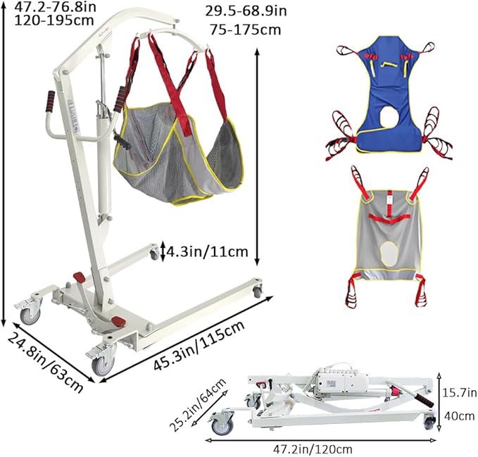 Manual Hydraulic Patient Lift Commode Sling, 440lb Weight Capacity, Body Transfer Lift Chair for Full/Partial, Paralysis Patients Lift for Home Use,Wheelchair/Bed/Toilet Transfers