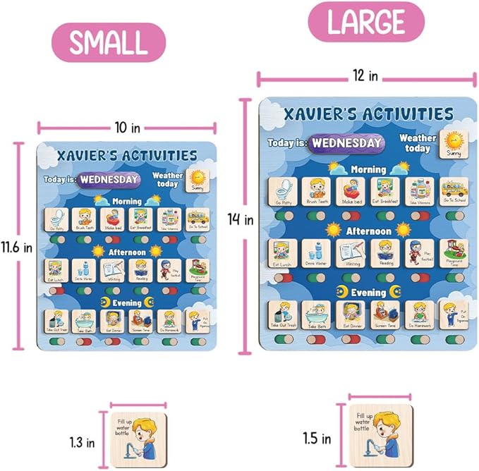 Wooden Chore Chart for Kids Visual Schedule, Routine Chart for Kids, Morning Bedtime Routine Chart for Toddlers Ages 2-4, Daily Kids Schedule Board for Home (15)