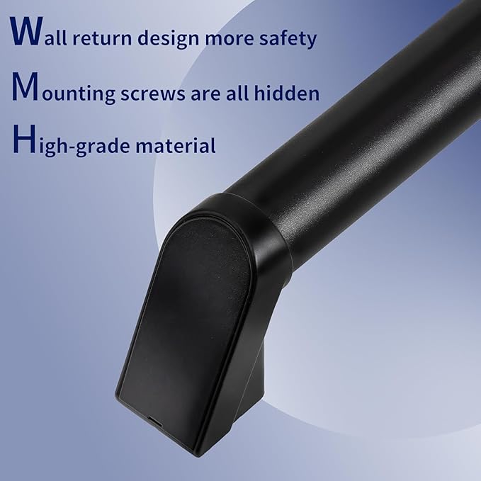 5 FT Modern Aluminum Handrail Set - ADA Compliant Indoor & Outdoor Stair Railing. 1.4" Diameter Grab Bar. Wall-Mounted with 90°Wall Return End. Rust-Free, (5 FT Matte Black- Two Joined Pieces)