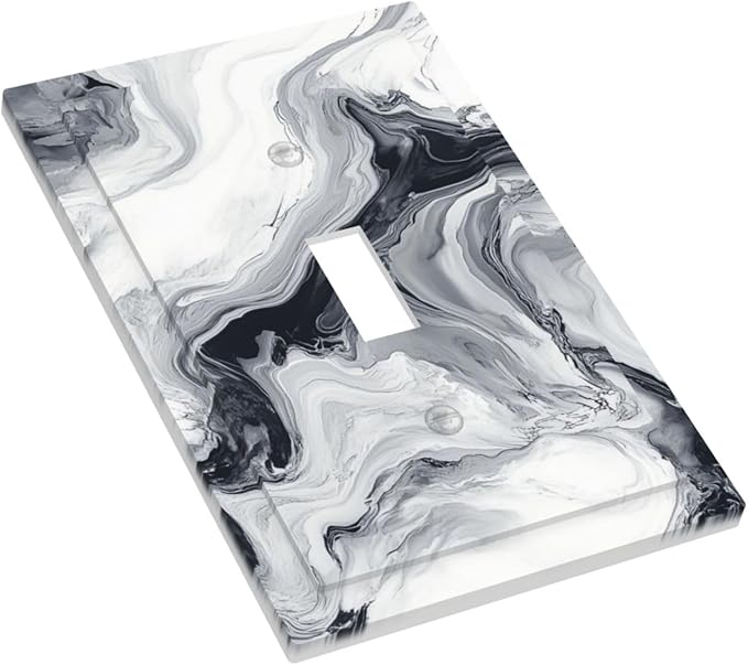Abstract Marble Ink Texture Grey Marble Print Decorative Light Switch Cover 1 Gang Single Toggle Device Electrical Faceplate Switchplates Decorator Outlet Wall Plate for Bathroom Kitchen Decor
