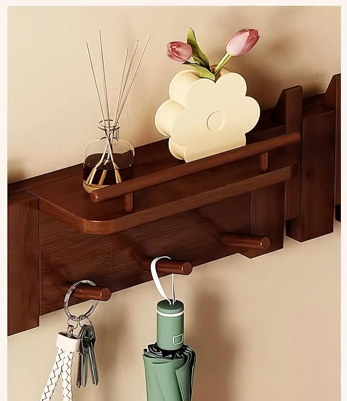 Wall Mounted Piano Key Hanger | Flip Style Hook | Entrance Wall Art Hook, Made of Oak Wood (3 Times Painted, 4 Times Polished) (Fence Walnut, 12Hooks)