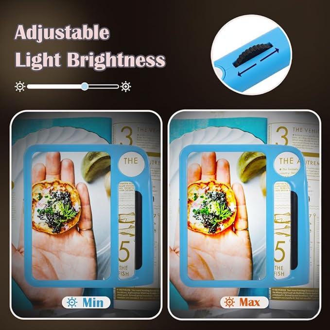 5X 10X Full Page Magnifying Glass for Reading, Rechargeable with 48 Adjustable LED Lights & 3 Light Modes, Comfort-Grip & Lightweight Handheld Magnifier for Seniors, Reading Aid, Low Vision(Blue)