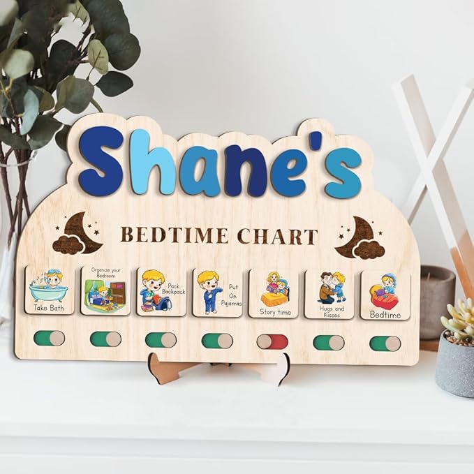 Bedtime Routine Chart, Night Time Routine Chart, Kids Routine Chart, Wooden Daily Night Routine Chart, Visual Schedule for Toddler Evening Routine