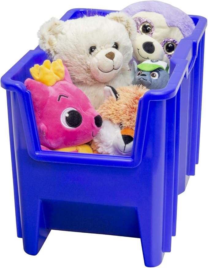 Akro-Mils 13014 Stak-N-Store Heavy Duty Stackable Open Front Plastic Storage Container Bin, (17-1/2-Inch x 11-Inch x 12-1/2-Inch), Blue, (4-Pack)
