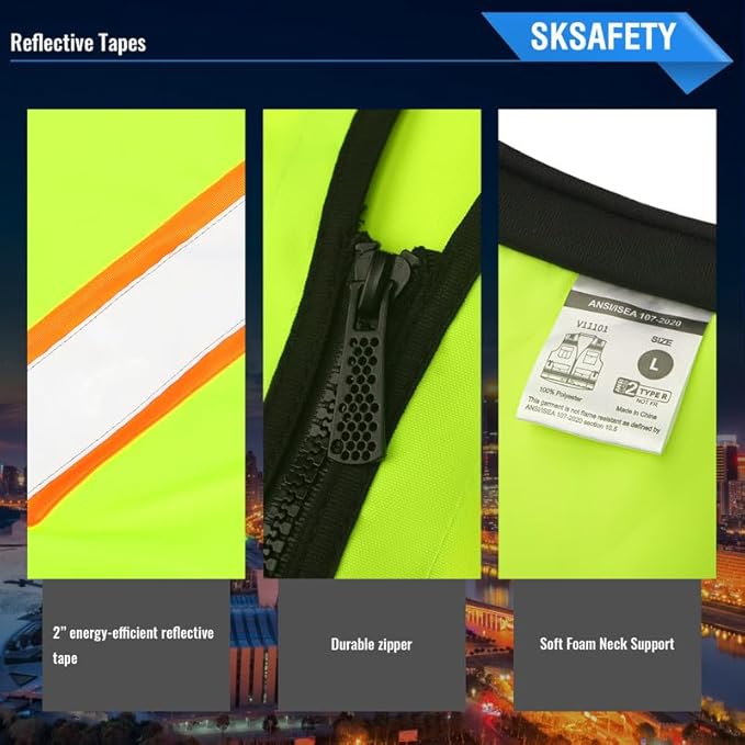 SKSAFETY 12 Pockets Professional level Safety Vest, Class 2 High Visibility Vest, ANSI/ISEA
