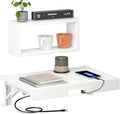 TEAMIX Floating Nightstand with Charging Station, Wall Mounted Folding Bedside Shelf Combo Wood Nightstand with Led Light USB Type C Ports, Bed Side Storage Tray Caddy for Bedroom, Living Room, Dorm