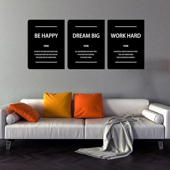 Motivational Wall Art Office Wall Decor Inspirational Canvas Painting Work Hard Positive Quote Picture Poster Prints for Office Dorm Bedroom Living Room Men Inspiring Artwork 12"x16"x3
