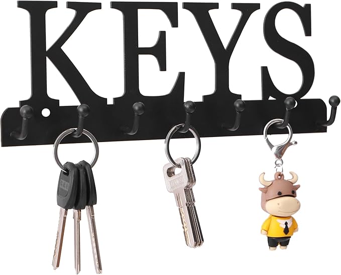 Key Holder Wall Mounted Key Hooks for Wall Decorative with 7 Hooks Black Metal Key Organizer Rack Hanger for Entryway, Front Door, Hallway, Office 10X3.7 inches