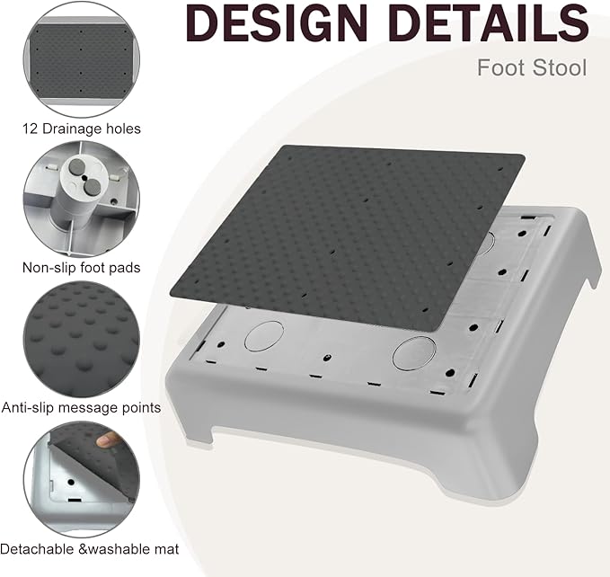 GWNF3.35'' Short Step Stool – 600lb Capacity Ultra-Sturdy Structure & Lightweight Step Stools for Seniors, Kids & Adults | Non-Slip Wide Platform | Mobility Step Stool for Indoor & Outdoor（Grey-Black）