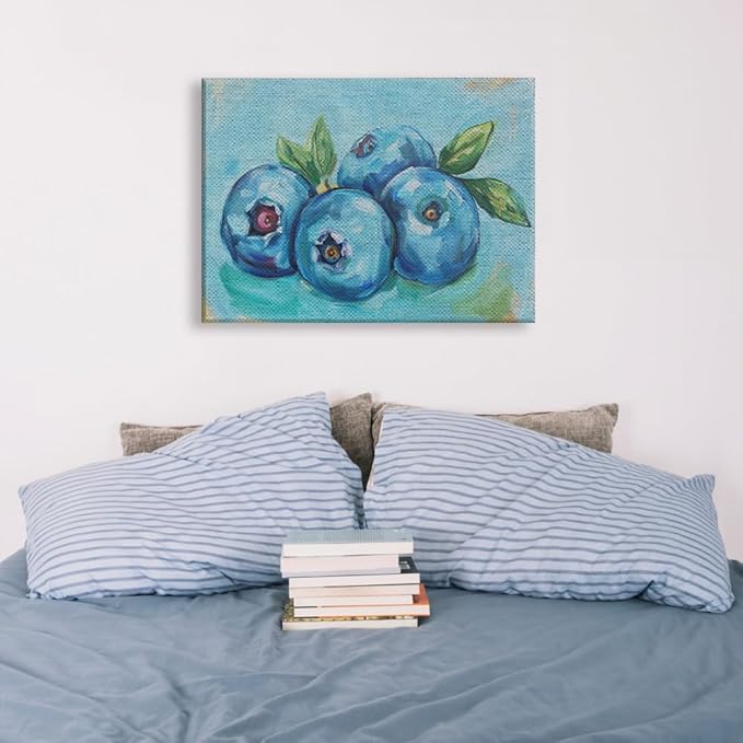 Elivita Fresh Blueberry Design 1 Horizontal Canvas Art Print Home Decor Pictures Poster for Bedroom Living Room Bathroom Office With Framed