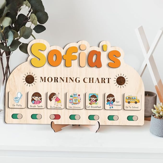 Morning Routine Chart, Morning Time Routine Chart, Kids Routine Chart, Wooden Daily Morning Routine Chart, Visual Schedule for Toddler Morning Routine