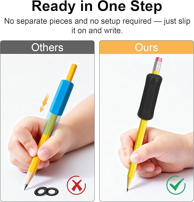 Weighted Pencil Grips 4 Pack, 1 oz Silicone Handwriting Aids for Kids & Adults, Writing Support for Dysgraphia, Autism, ADHD, Arthritis, Tremors, Grip Strength & Fine Motor Skills