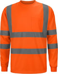 High Visibility Class 3 T Shirts，Hi Vis Safety Shirts with Reflective Strips and Pocket, Long Sleeve Quick Dry Mesh Construction Work Shirt for Men/Women Orange,6XL