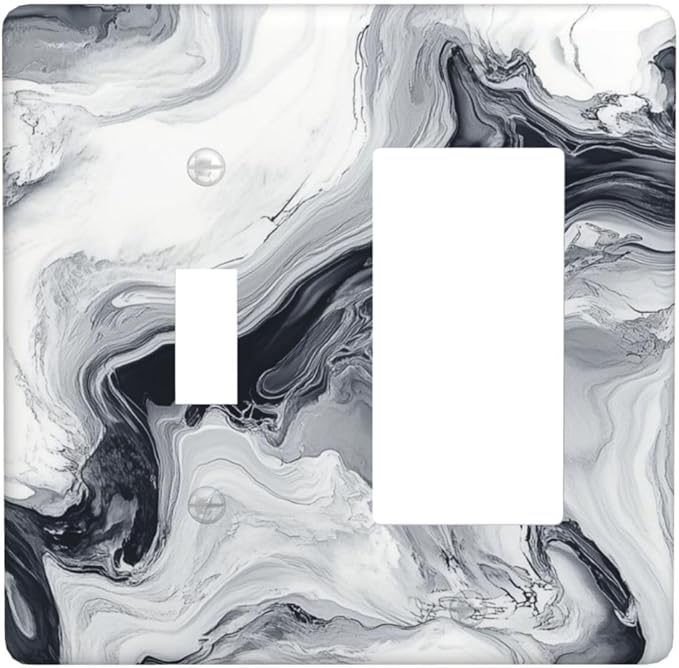 Abstract Marble Ink Texture Grey Marble Print Outlet Covers 1 Toggle 1 Rocker Combination Decorative Wall Plate Electrical Switch Plates Light Switch Cover Plate for Bathroom Kitchen Decor